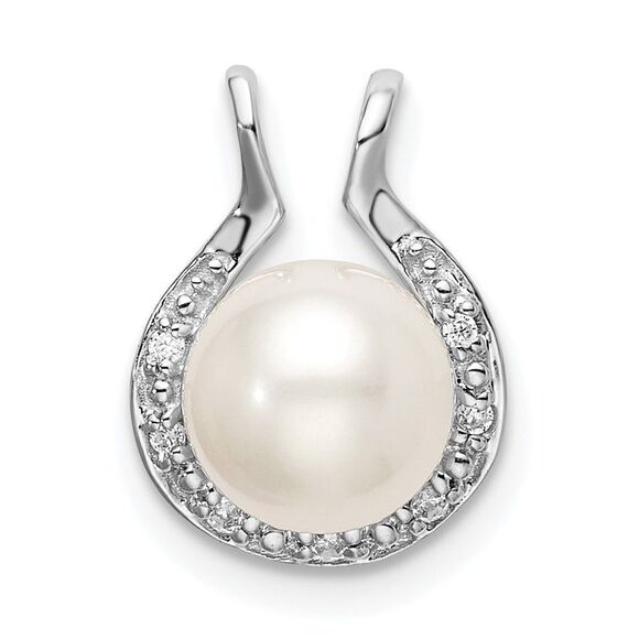 Kazi Luxury 14k White Gold Freshwater Cultured Pearl & Diamond Chain Slide